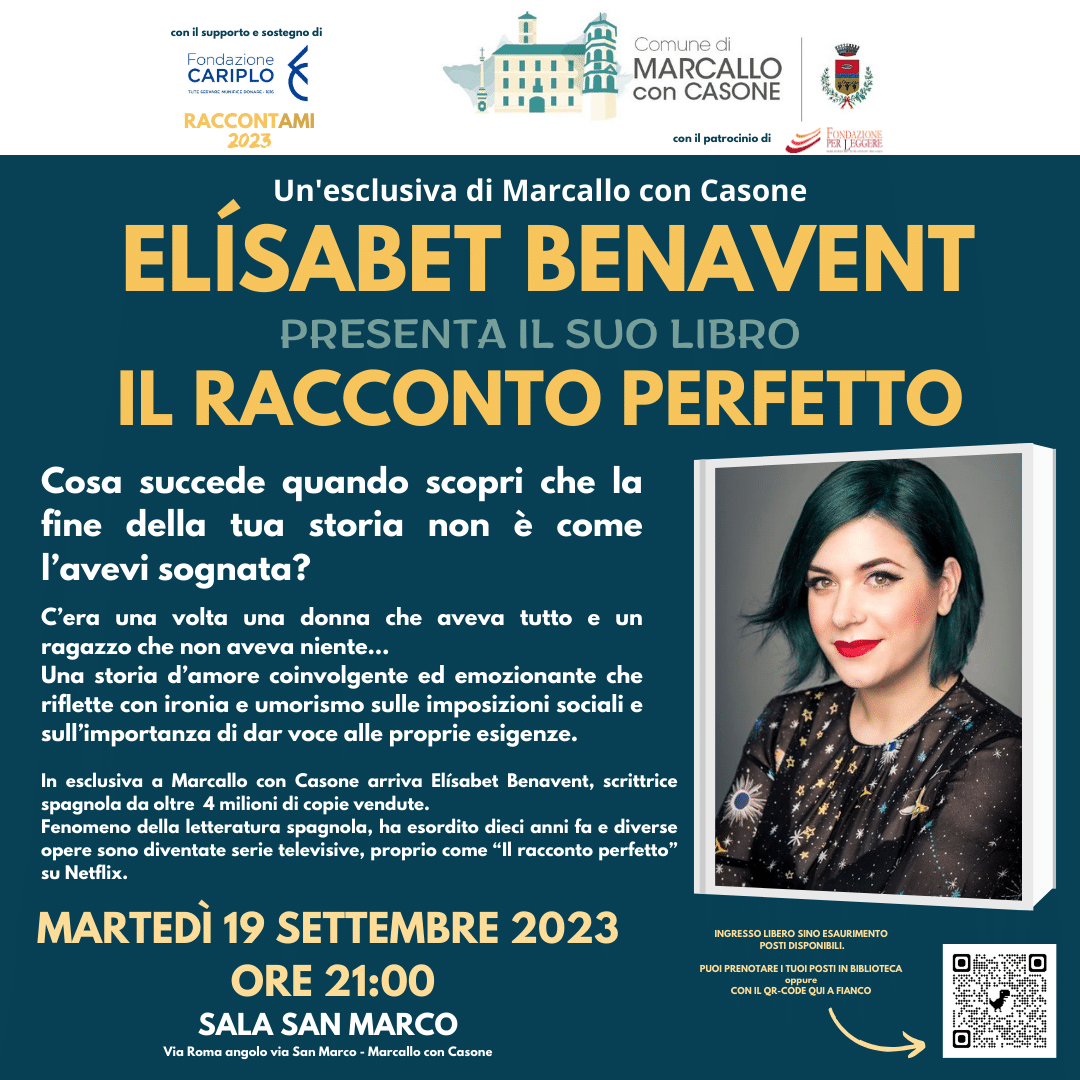 Marcallo con Casone, incontro d’eccezione con la scrittrice spagnola Benavent il prossimo19 settembre: 4 milioni di copie vendute in Spagna!