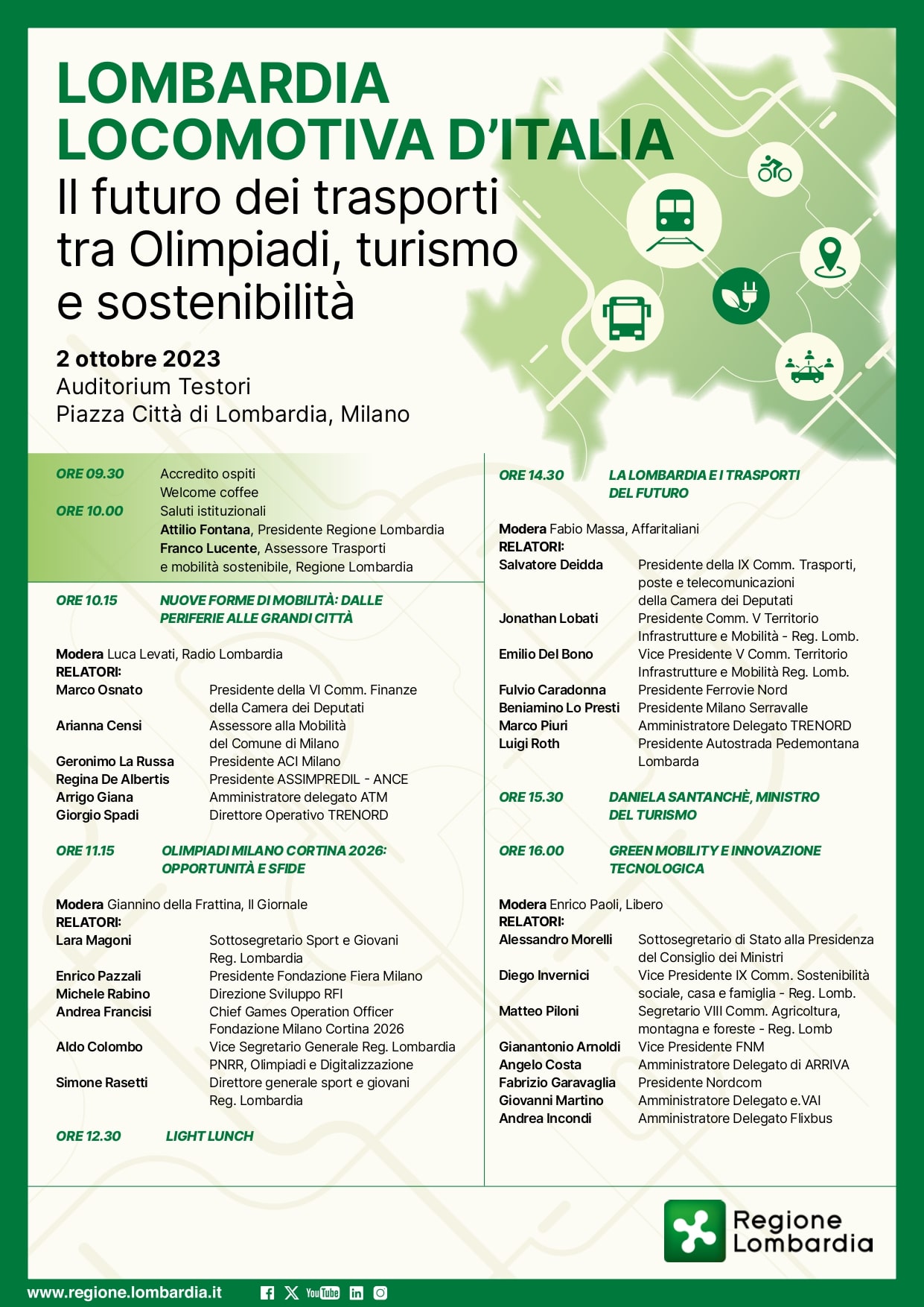 Lombardia, locomotiva d’Italia: lunedì una tavola rotonda sul futuro dei trasporti, tra Olimpiadi, turismo e sostenibilità