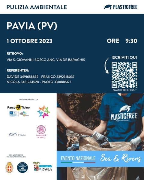 Pavia: domani in azione i volontari Plastic Free nell’evento nazionale ‘Sea & Rivers’