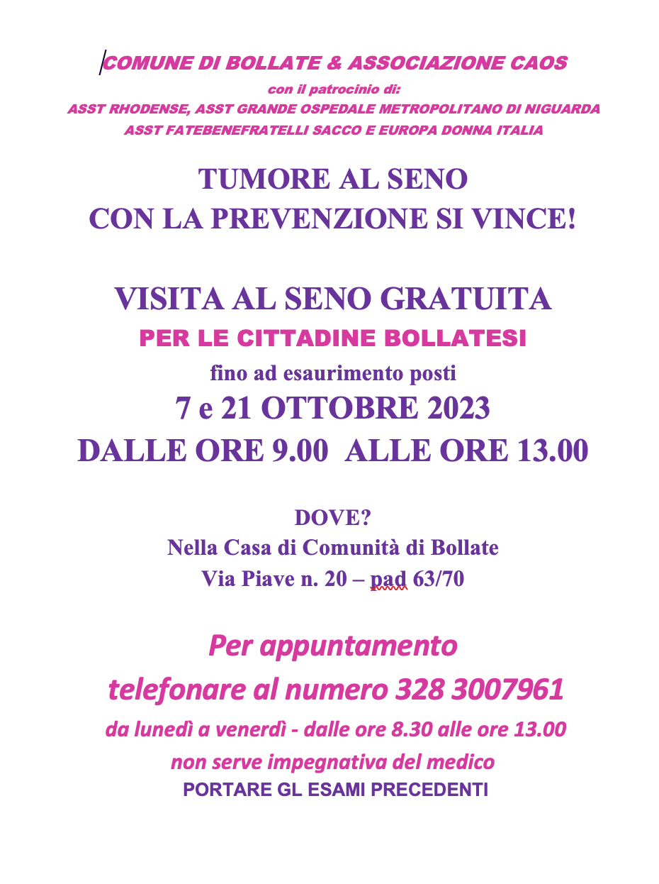 Bollate ‘sensibilizza’ sul tumore al seno