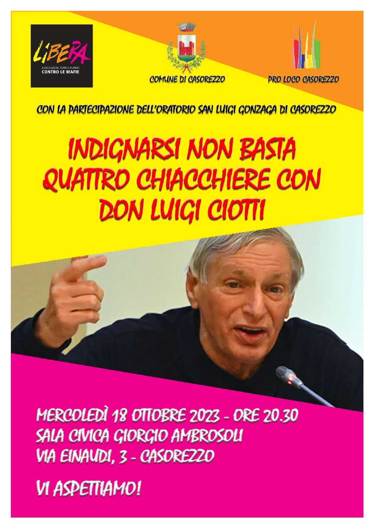 Casorezzo, il 18 ottobre arriva don Luigi Ciotti