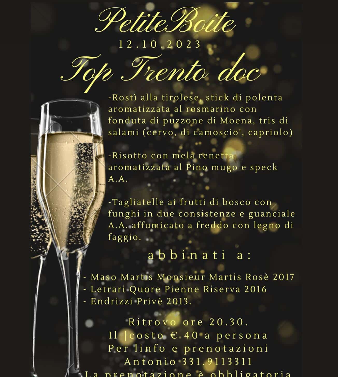 Arluno, Petite Boite e un ottobre da urlo (a tavola): il 12 Trento Doc, il 24 scegli il vino e poi…
