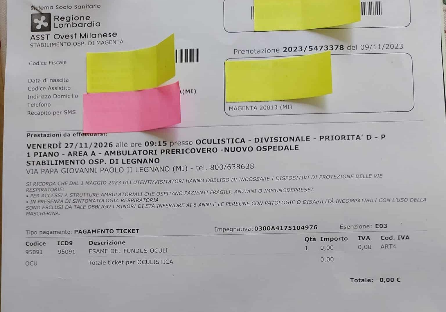 Esame del fondo oculare al Cup di Magenta, appuntamento a tre anni, la denuncia: “Sanità pubblica al collasso”
