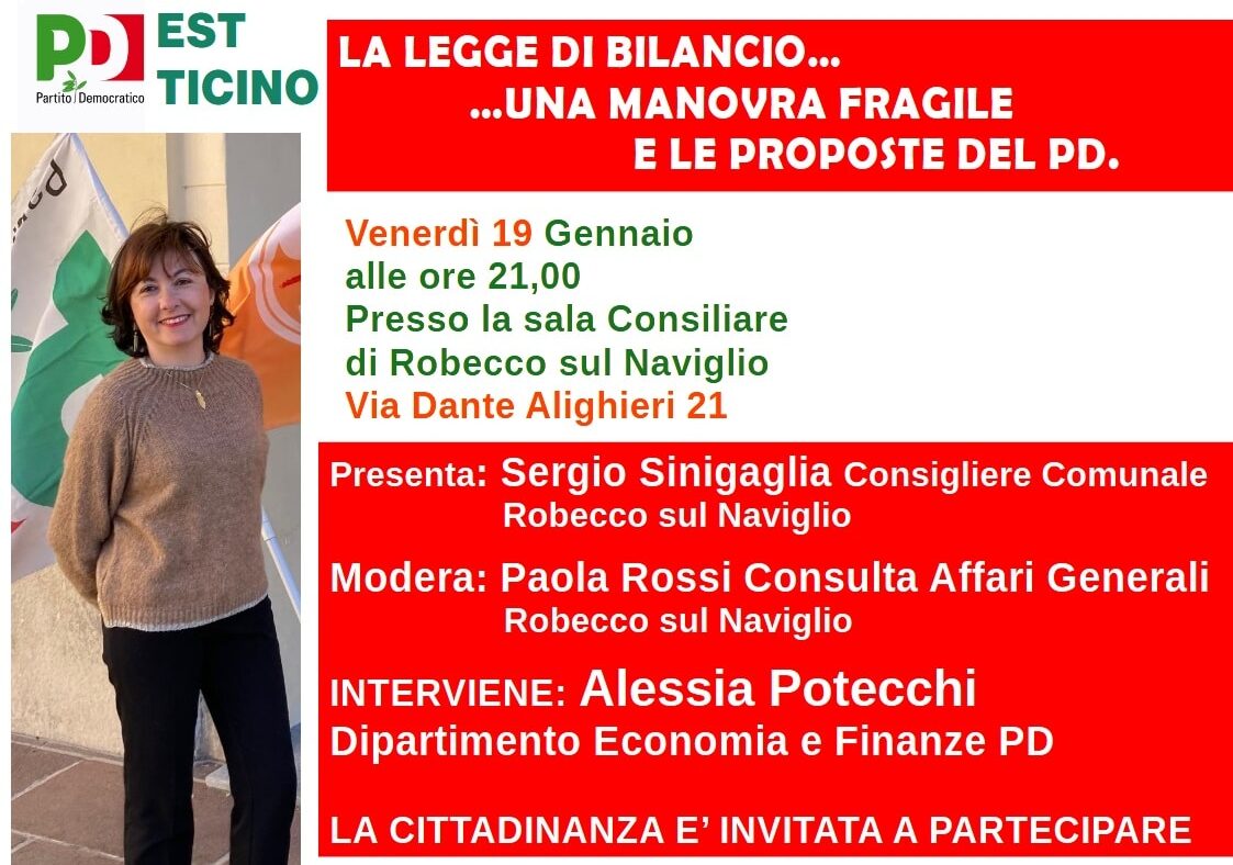 Robecco sul Naviglio. La legge di Bilancio, i ‘Dem’: “Una manovra fragile, le nostre proposte”