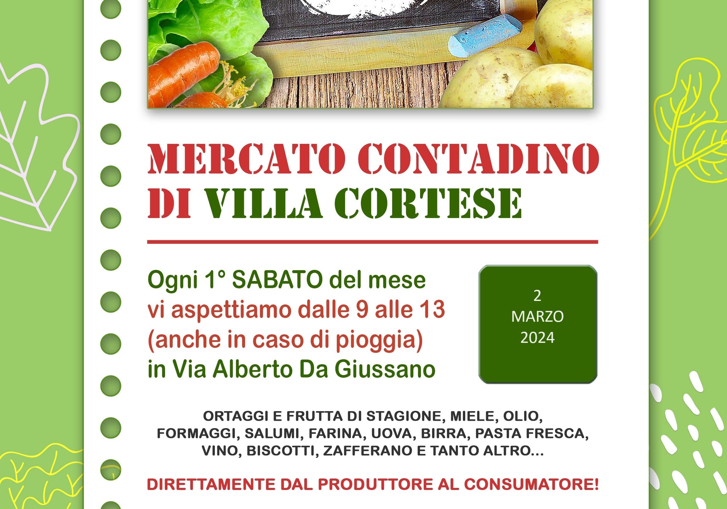 Sabato 2 marzo il mercato contadino a Villa Cortese