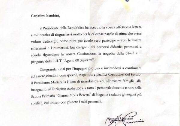 Magenta, gli alunni di 4° della scuola Santa Gianna di Pontenuovo scrivono al Presidente della Repubblica.. E  lui risponde!