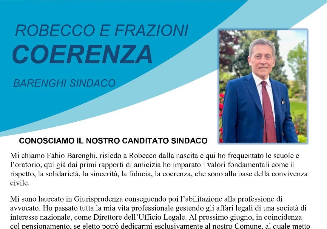Robecco sul Naviglio: questa sera si presenta la lista con l’avvocato Fabio Barenghi candidato Sindaco