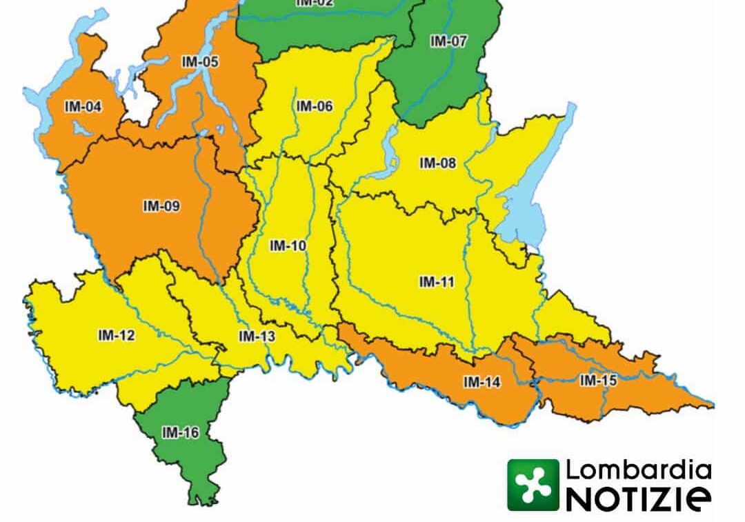 Regione Lombardia e Protezione Civile: allerta meteo arancione sino a giovedì 16