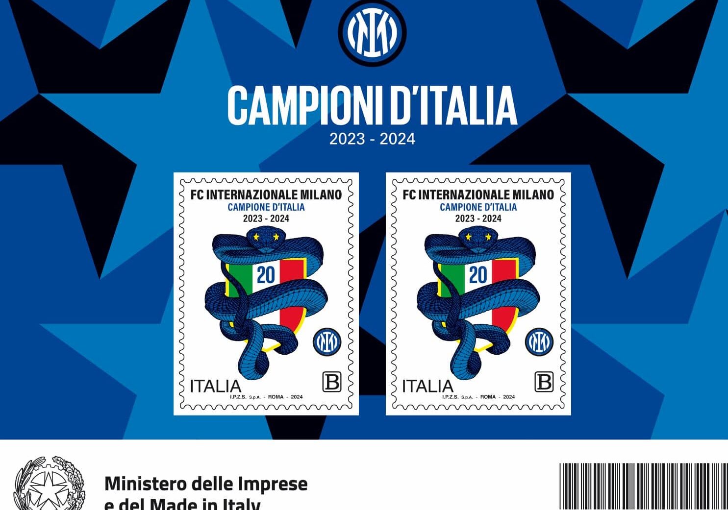 Poste Italiane: esce oggi il francobollo dell’Inter Campione d’Italia per la ventesima volta