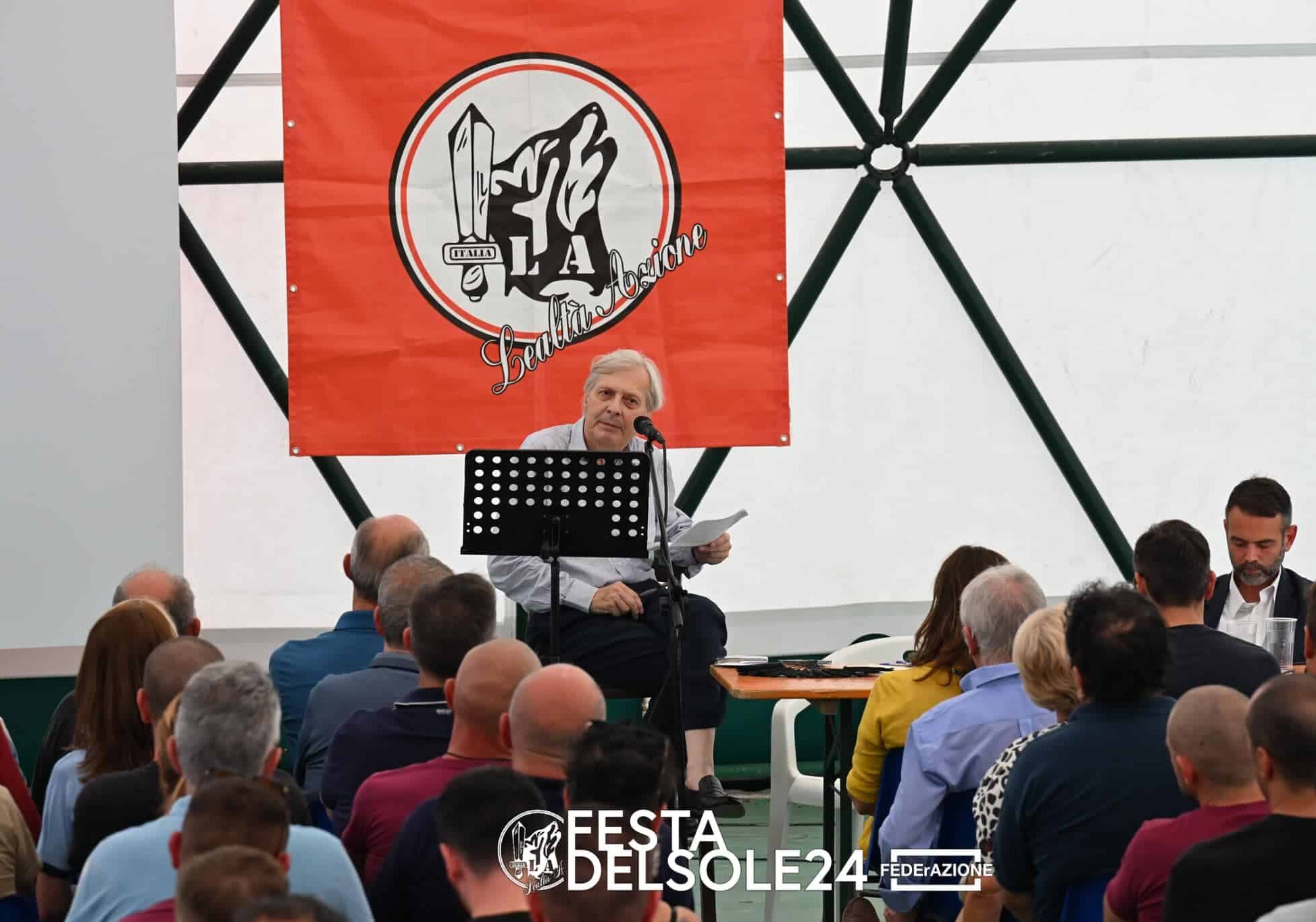 Arte e fascismo: Sgarbi e Borgonovo alla festa di Lealtà Azione a Pontenuovo