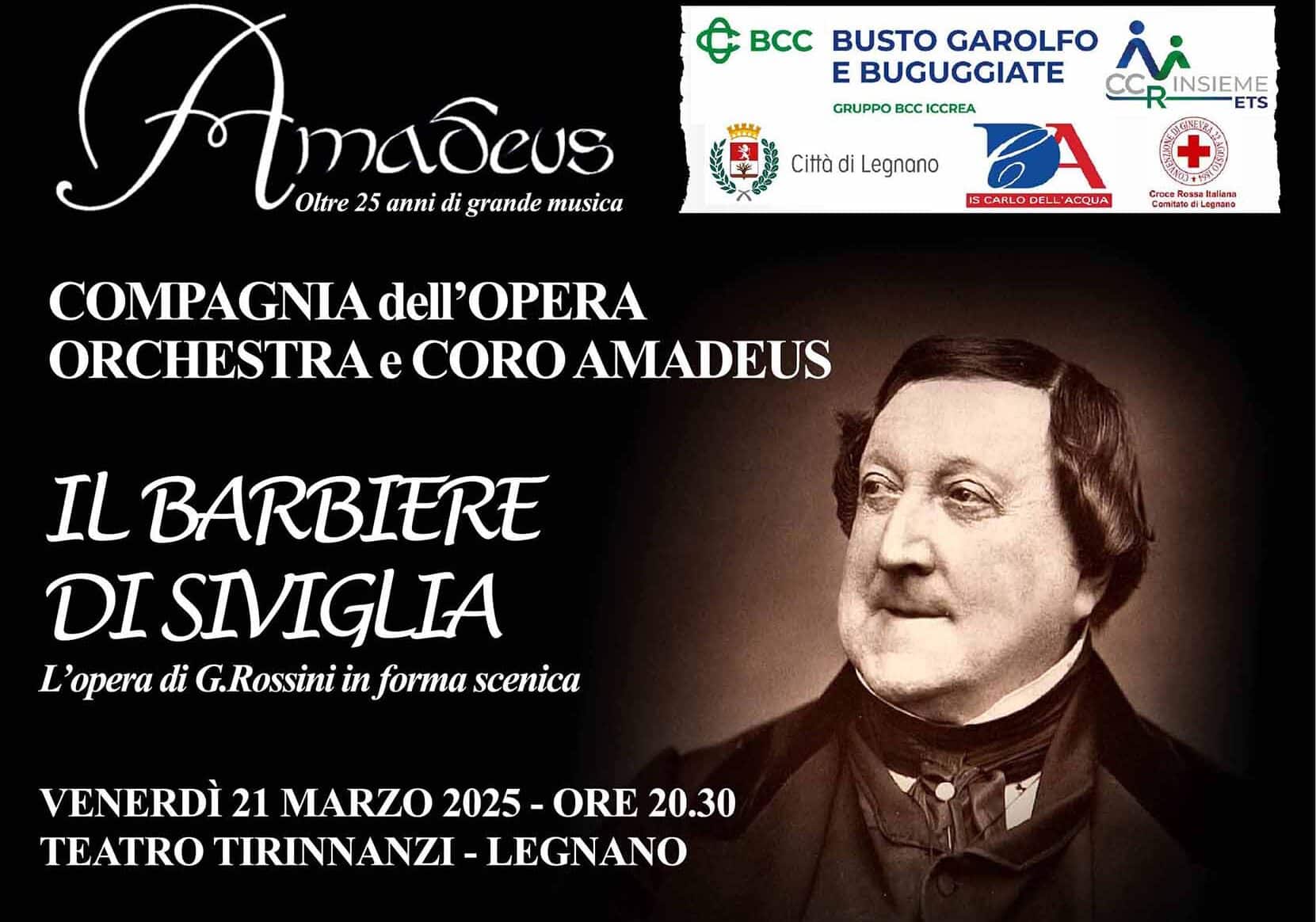 Doppio appuntamento benefico a Legnano con Il Barbiere di Siviglia il 21 marzo al Teatro Tirinnanzi a favore della Croce Rossa