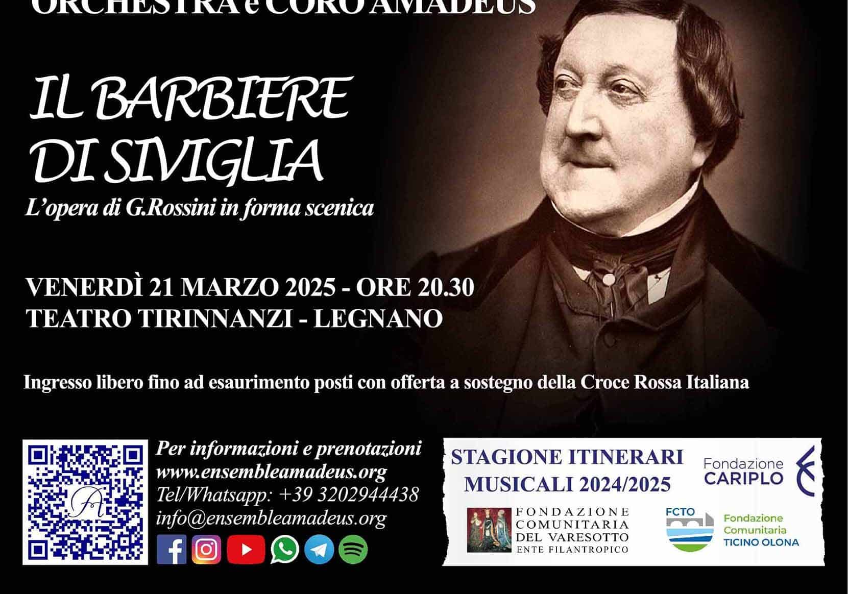 Doppio appuntamento benefico a Legnano con Il Barbiere di Siviglia il 21 marzo al Teatro Tirinnanzi a favore della Croce Rossa
