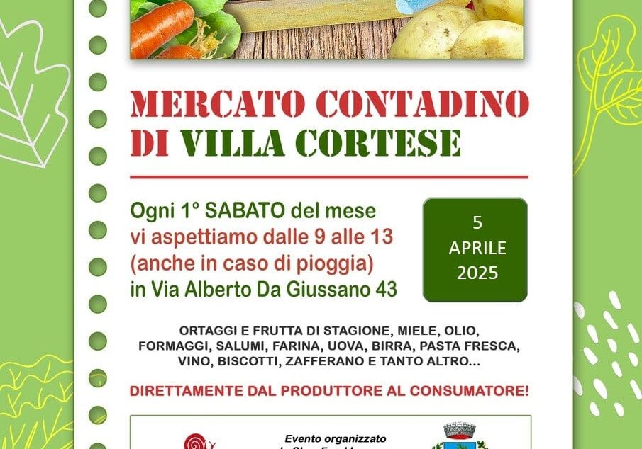 Il Mercato Contadino torna sabato 5 Aprile a Villa Cortese