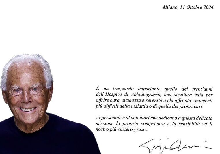 L’Hospice di Abbiategrasso piange Giorgio Armani: “Ci salvò dalla chiusura”