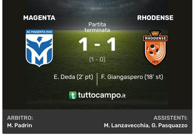 Calcio, Eccellenza. Pari per il Magenta