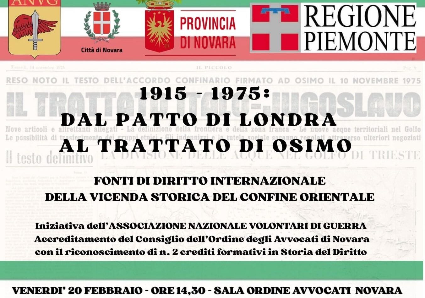 Novara: convegno di studi. ‘Dal Patto di Londra al trattato di Osimo’