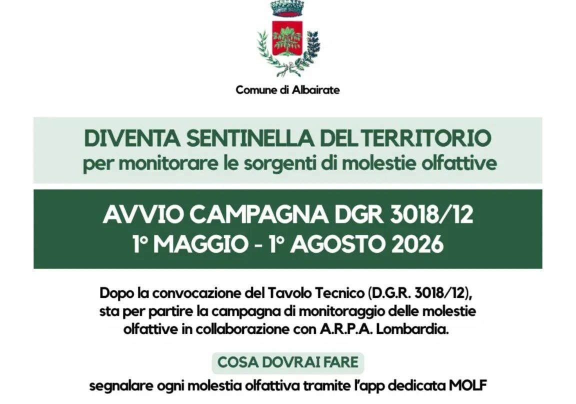 Albairate, al via la campagna contro le molestie olfattive: cittadini protagonisti del monitoraggio