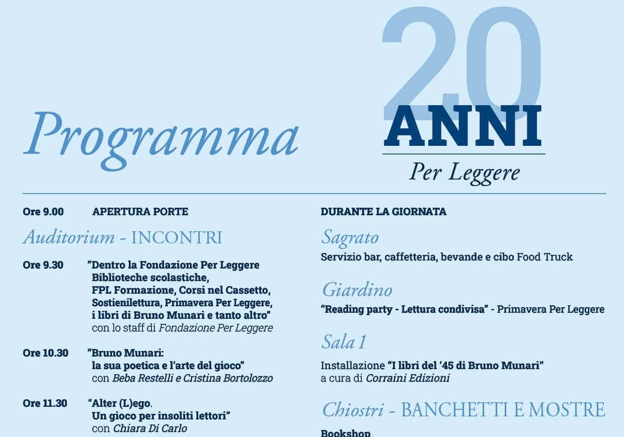 20 anni di Fondazione Per Leggere. Una grande festa all’Annunciata