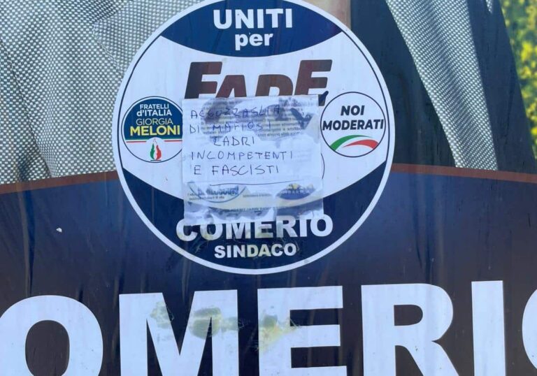 Vittuone, vandalismo elettorale: scritte offensive su un manifesto a sostegno di Elena Comerio